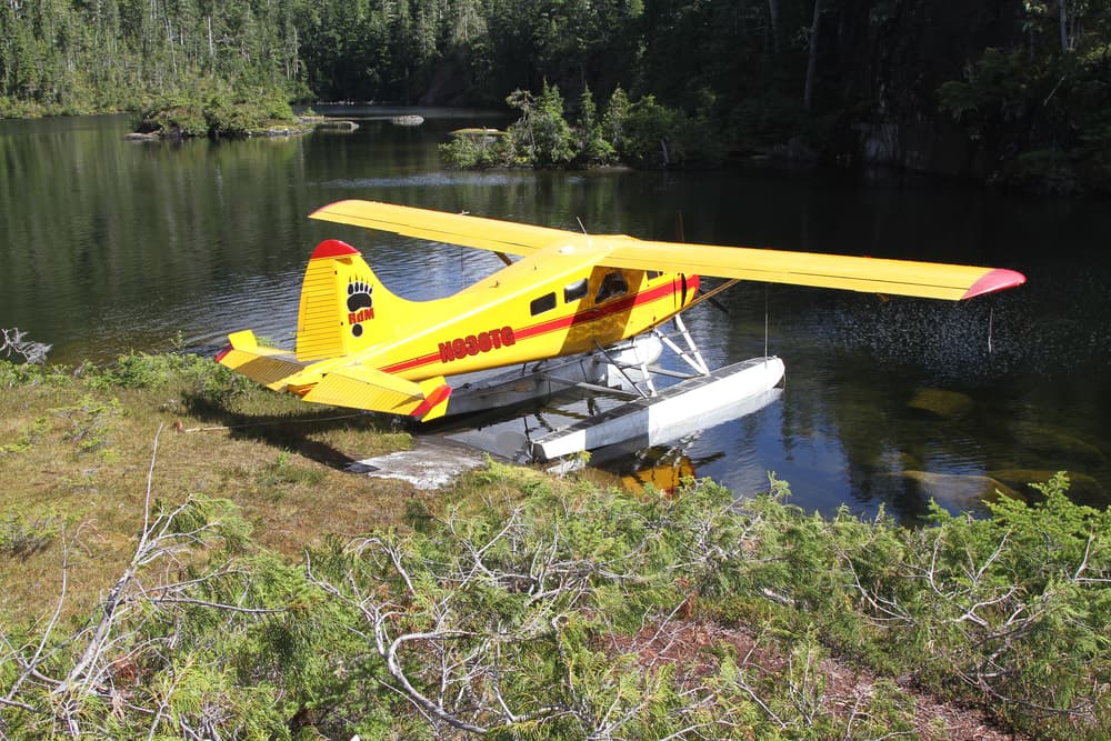 A floatplane moored beside a remote lake near Ketchikan
